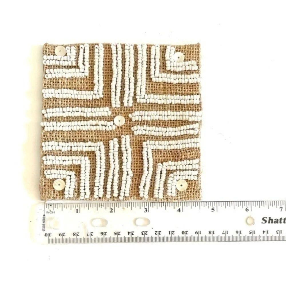 Beaded Jute Square Coasters Set of 4 Stocking Stuffer